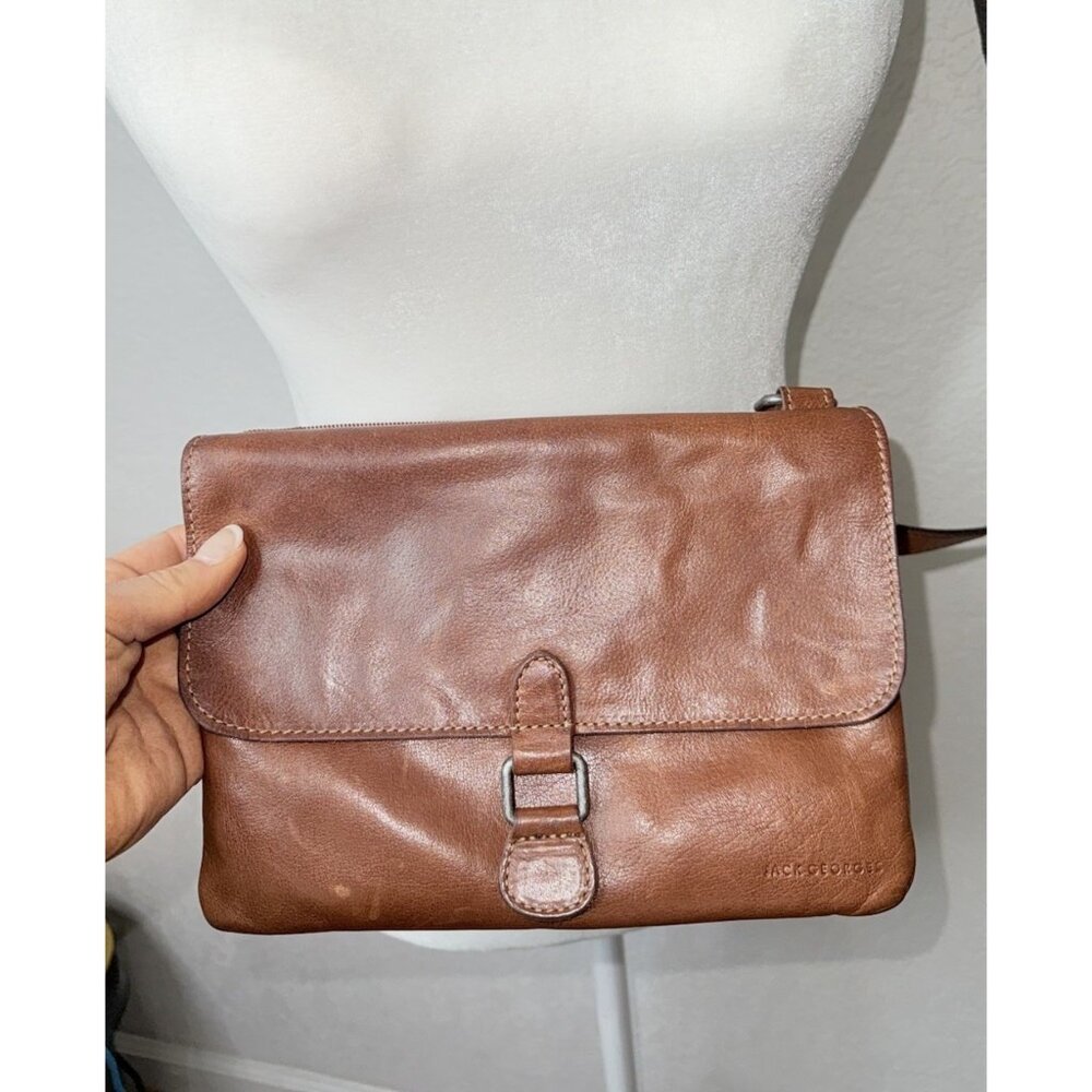 Jack Georges Voyager Brown Leather Cross Body Wallet Messenger Small Bag Purse R